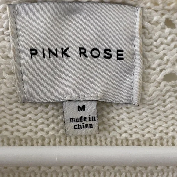 Pink Rose Cream Crochet Short-Sleeve Cardigan - Picture 2 of 5